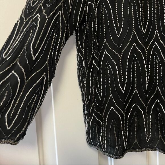 Vintage Black Silk Beaded sequin Special Evening Holiday Relaxed Fit jacket 2X - Picture 6 of 10
